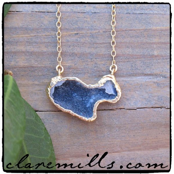 Blue Geode on Delicate Gold Chain