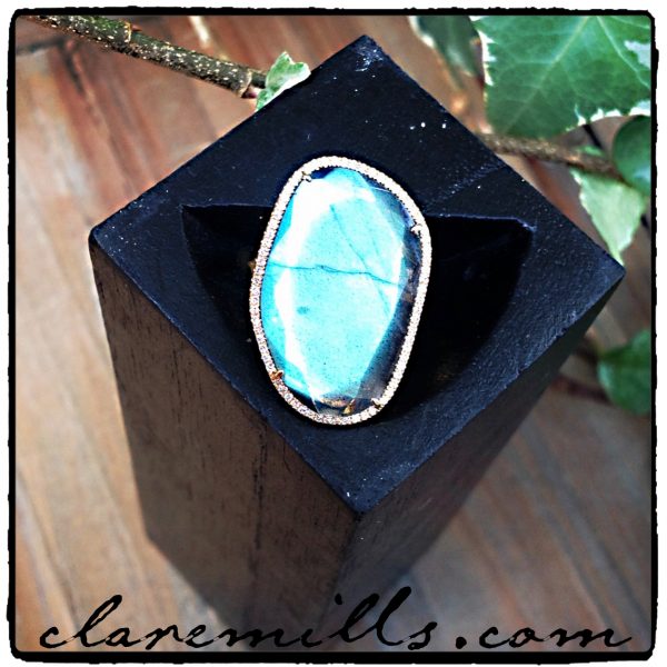Labradorite Slice with Pave Diamonds Ring
