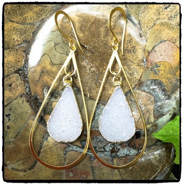 Lavender White Teardrop Druzy Earrings