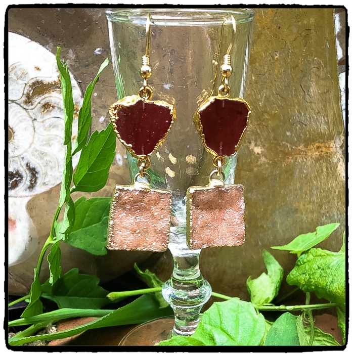 Garnet Slice Square Druzy Earrings - Designer Jewelry by Clare Mills
