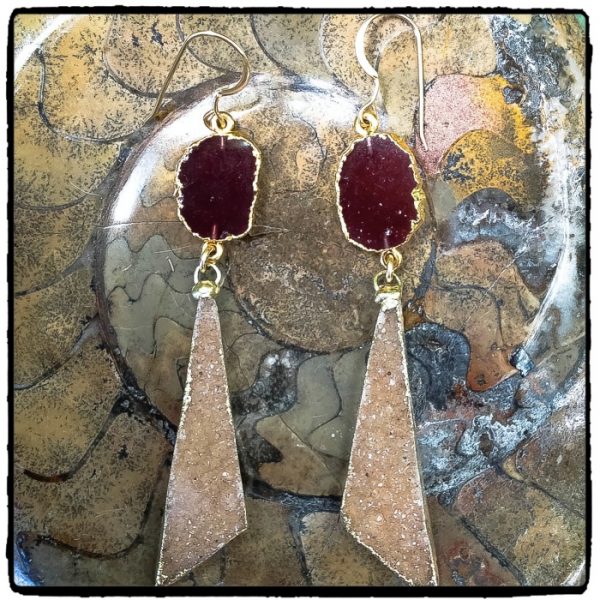 Garnet Slice Druzy Earrings