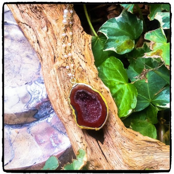 Red Geode on Pearl Chain