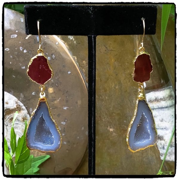 Garnet Slice Geode Earrings