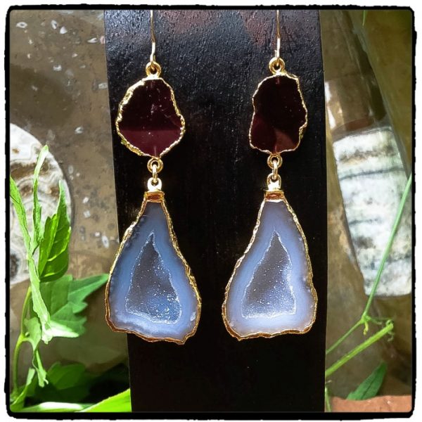 Garnet Slice Geode Earrings
