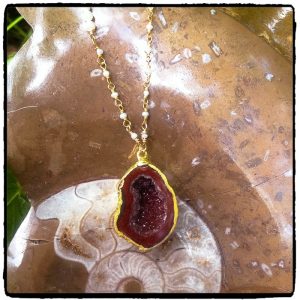 Red Geode on Pearl Chain