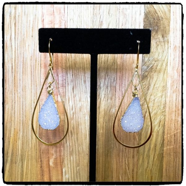 Lavender White Teardrop Druzy Earrings