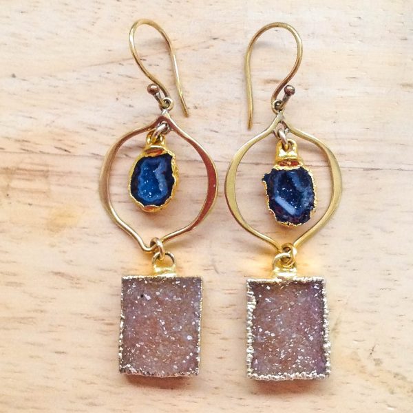 Baby Geode and Druzy Drop Earrings