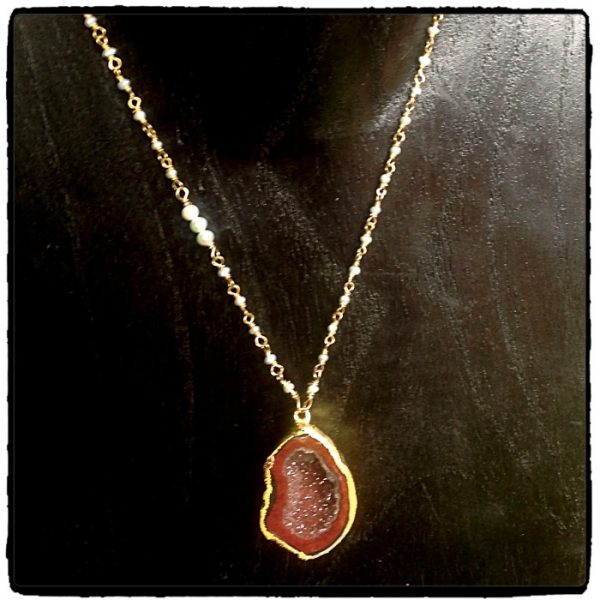 Red Geode on Pearl Chain