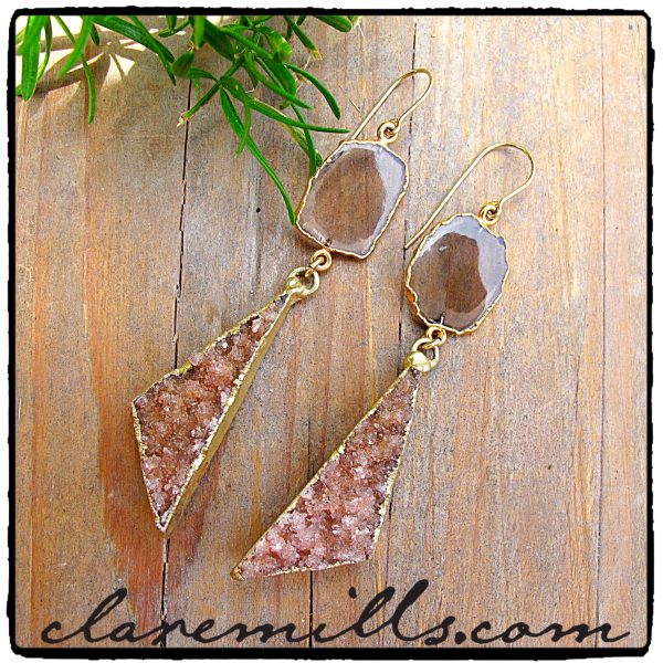 Smoky Topaz & Mauve Druzy Earrings