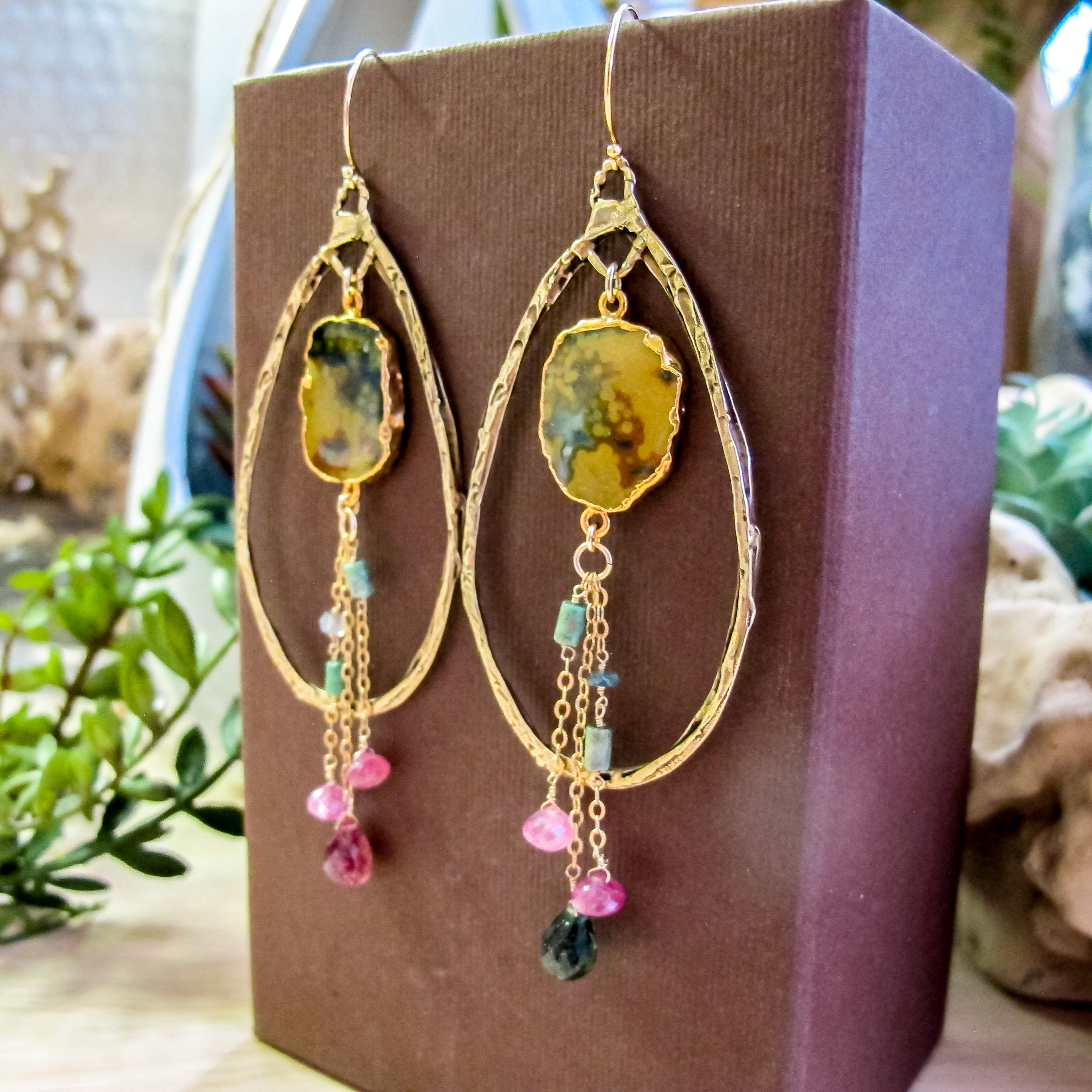 Delicate earrings purple and bronze