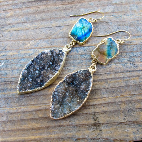 Labradorite & Druzy Earrings - Designer Jewelry by Clare Mills