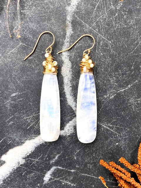 moonstone & pearl organic wrap earrings
