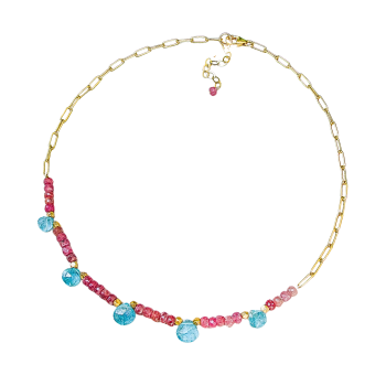 Radiant Ruby and Apatite Gold Filled Paperclip Necklace
