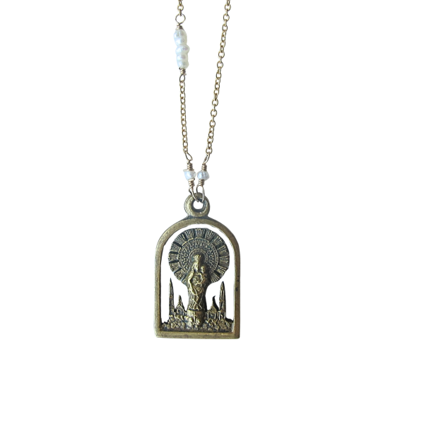 Virgin Del Pilar Antique Medal Necklace from Italy - Image 2