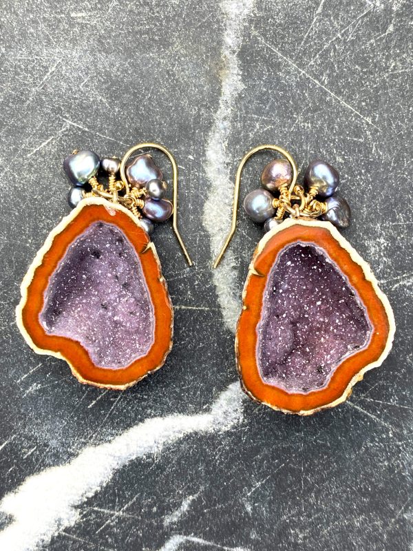 Stella Geode & Pearl Earrings - Image 2