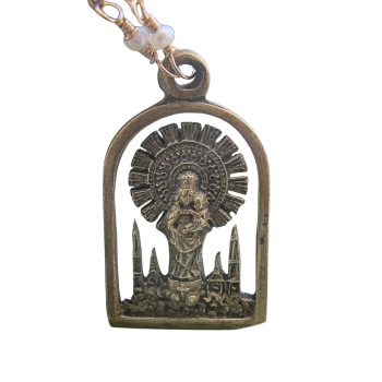 Virgin Del Pilar Antique Medal Necklace from Italy