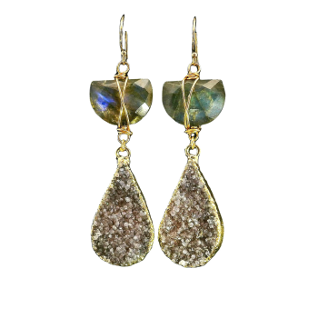 Labradorite and Druzy Earrings with Gold Filled Setting