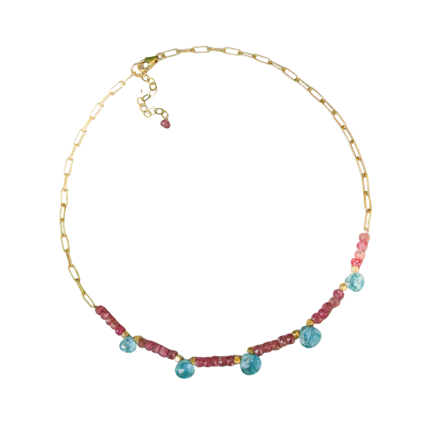 Radiant Ruby and Apatite Gold Filled Paperclip Necklace - Image 2