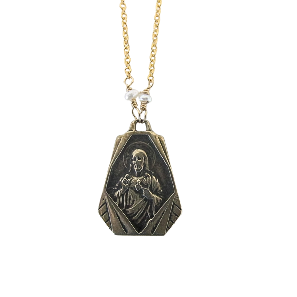 Sacred Heart of Jesus Religious Necklace with Pearl - Image 3