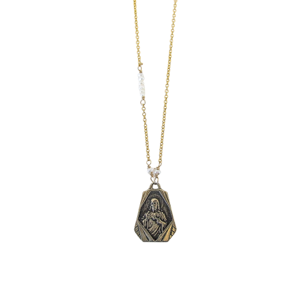 Sacred Heart of Jesus Religious Necklace with Pearl - Image 2