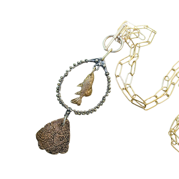 Rustic Elegance Two-Tone Fish Pendant Necklace - Image 2