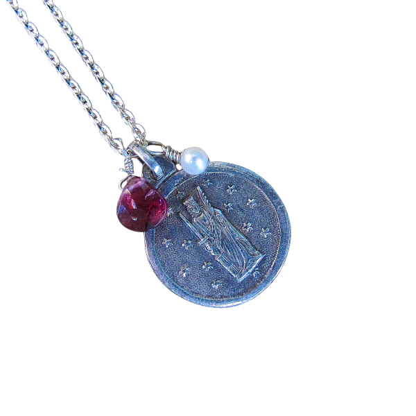 Notre Dame De Foy Antique Religious Medal with Pearl & Garnet - Image 2