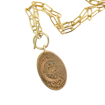 Hand Textured All Seeing Eye Bronze Medal Necklace on Paperclip Chain