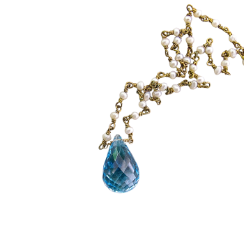 Swiss Blue Topaz Necklace on Baby Freshwater Pearl Chain
