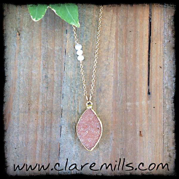 Blush Druzy on Delicate Gold Chain