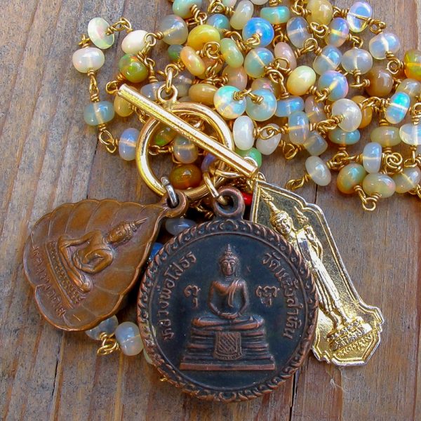 Buddha Amulets Necklace on Ethiopian Opal Chain