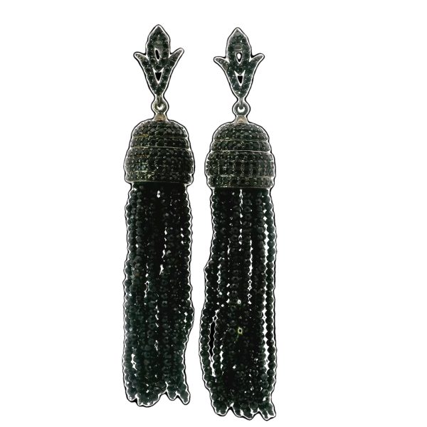 Black Spinel Tassle Earrings