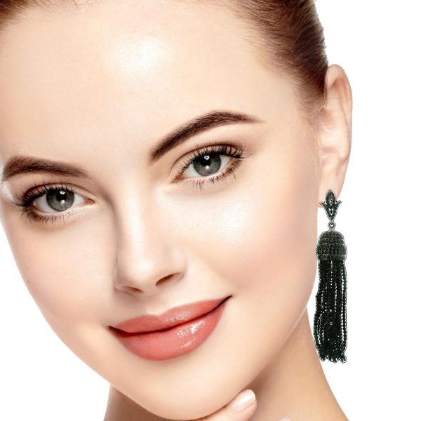 Black Spinel Tassle Earrings - Image 3