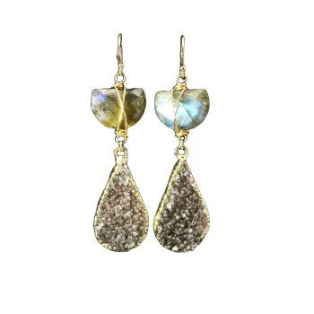 Labradorite and Druzy Earrings with Gold Filled Setting