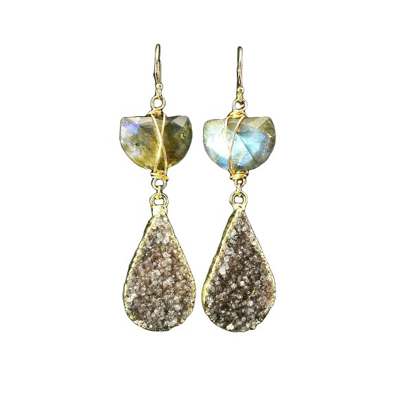Labradorite and Druzy Earrings with Gold Filled Setting