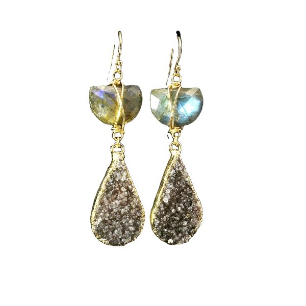 Labradorite and Druzy Earrings with Gold Filled Setting - Image 10