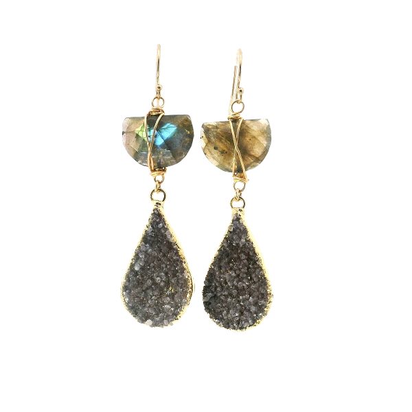 Labradorite and Druzy Earrings with Gold Filled Setting - Image 8