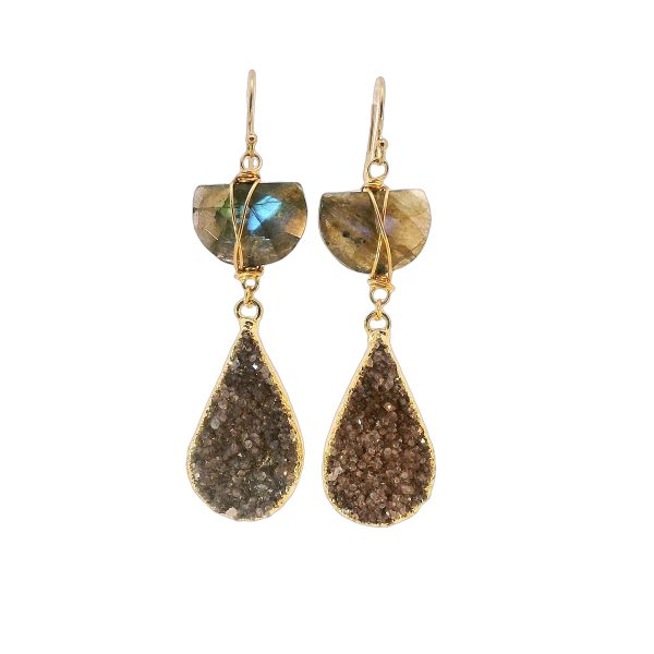 Labradorite and Druzy Earrings with Gold Filled Setting - Image 2