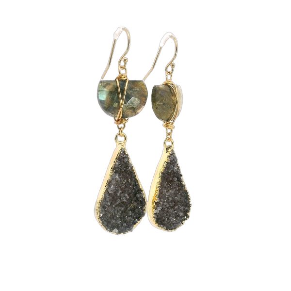 Labradorite and Druzy Earrings with Gold Filled Setting - Image 6