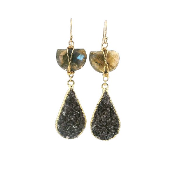 Labradorite and Druzy Earrings with Gold Filled Setting - Image 7