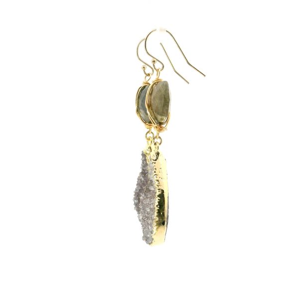 Labradorite and Druzy Earrings with Gold Filled Setting - Image 4