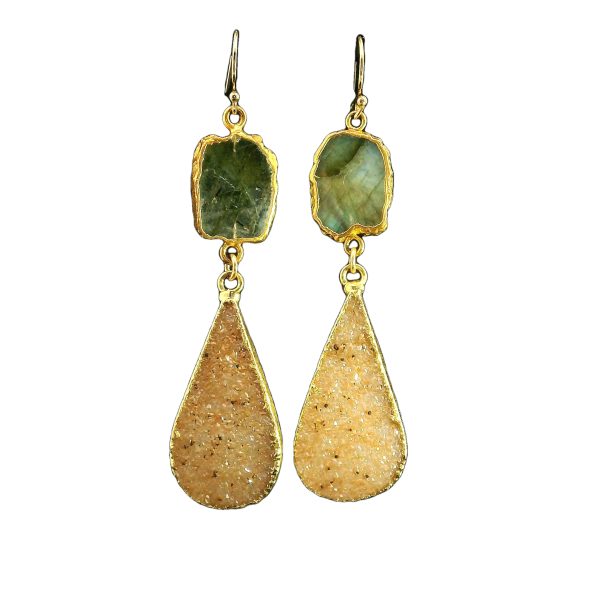 Labradorite and Druzy Earrings with Gold Filled Setting - Image 3
