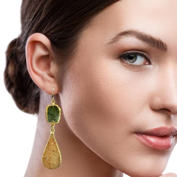 Labradorite and Druzy Earrings with Gold Filled Setting - Image 2
