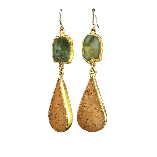 Labradorite and Druzy Earrings with Gold Filled Setting