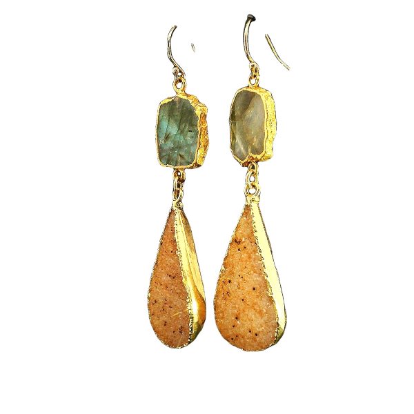 Labradorite and Druzy Earrings with Gold Filled Setting - Image 5