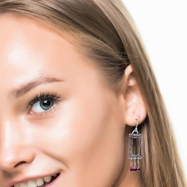 Sterling Silver and Garnet Dangle Earrings – Handmade in the USA - Image 2