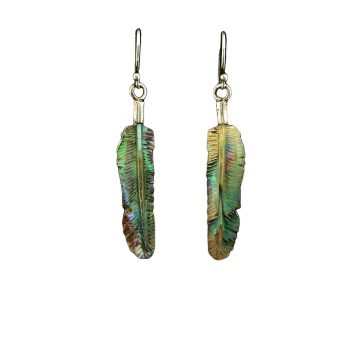 Carved Abalone Shell Feather Earrings Small