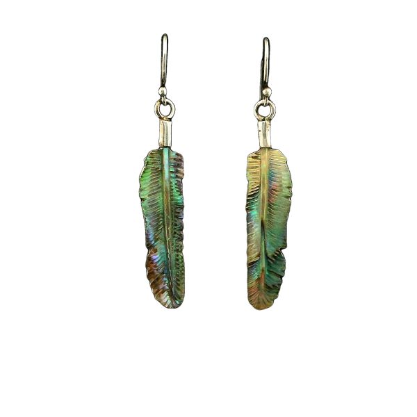 Carved Abalone Shell Feather Earrings Small