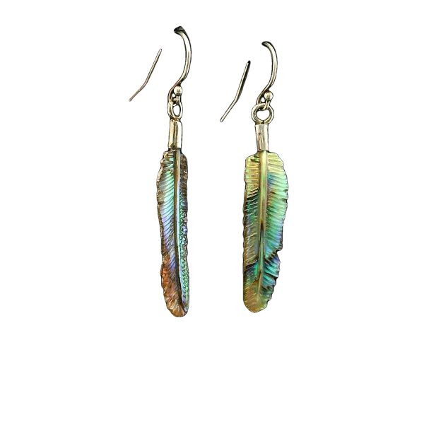 Carved Abalone Shell Feather Earrings Small - Image 2