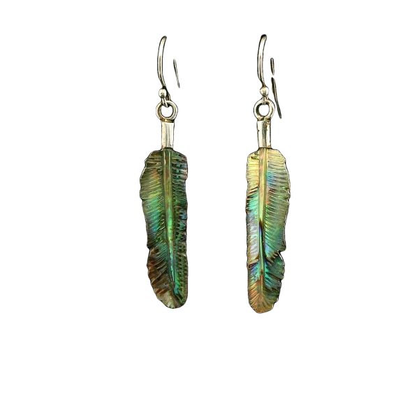 Carved Abalone Shell Feather Earrings Small - Image 3