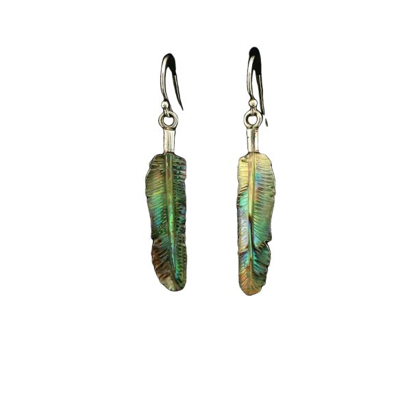 Carved Abalone Shell Feather Earrings Small - Image 8